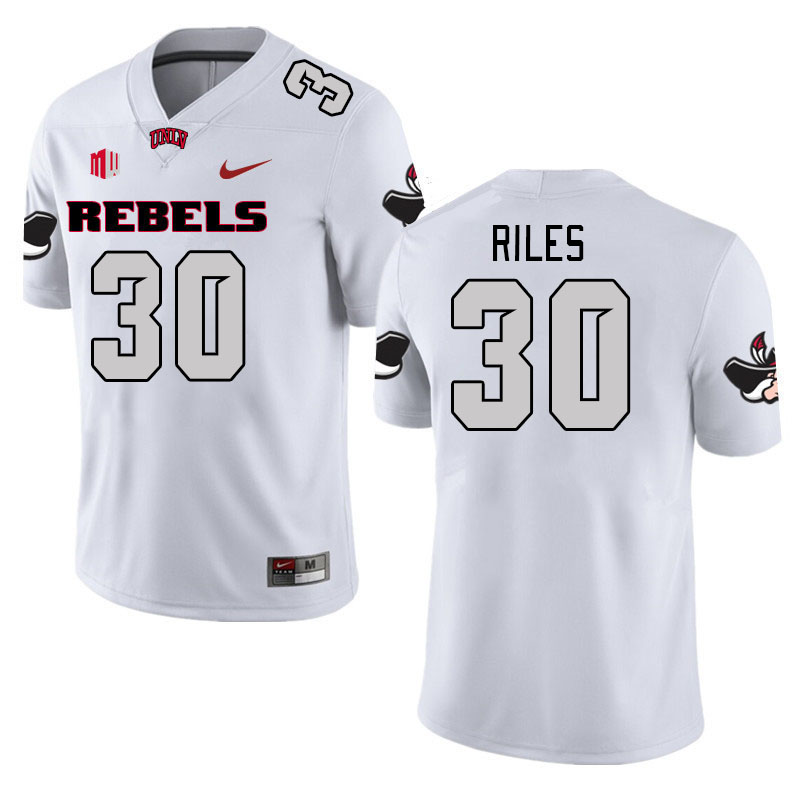 Men #30 Jordan Riles UNLV Rebels 2023 College Football Jerseys Stitched-White - Click Image to Close